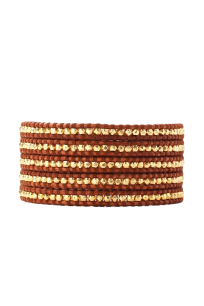 Chan Luu Wrap Bracelet 18k Gold Natural Brown Leather