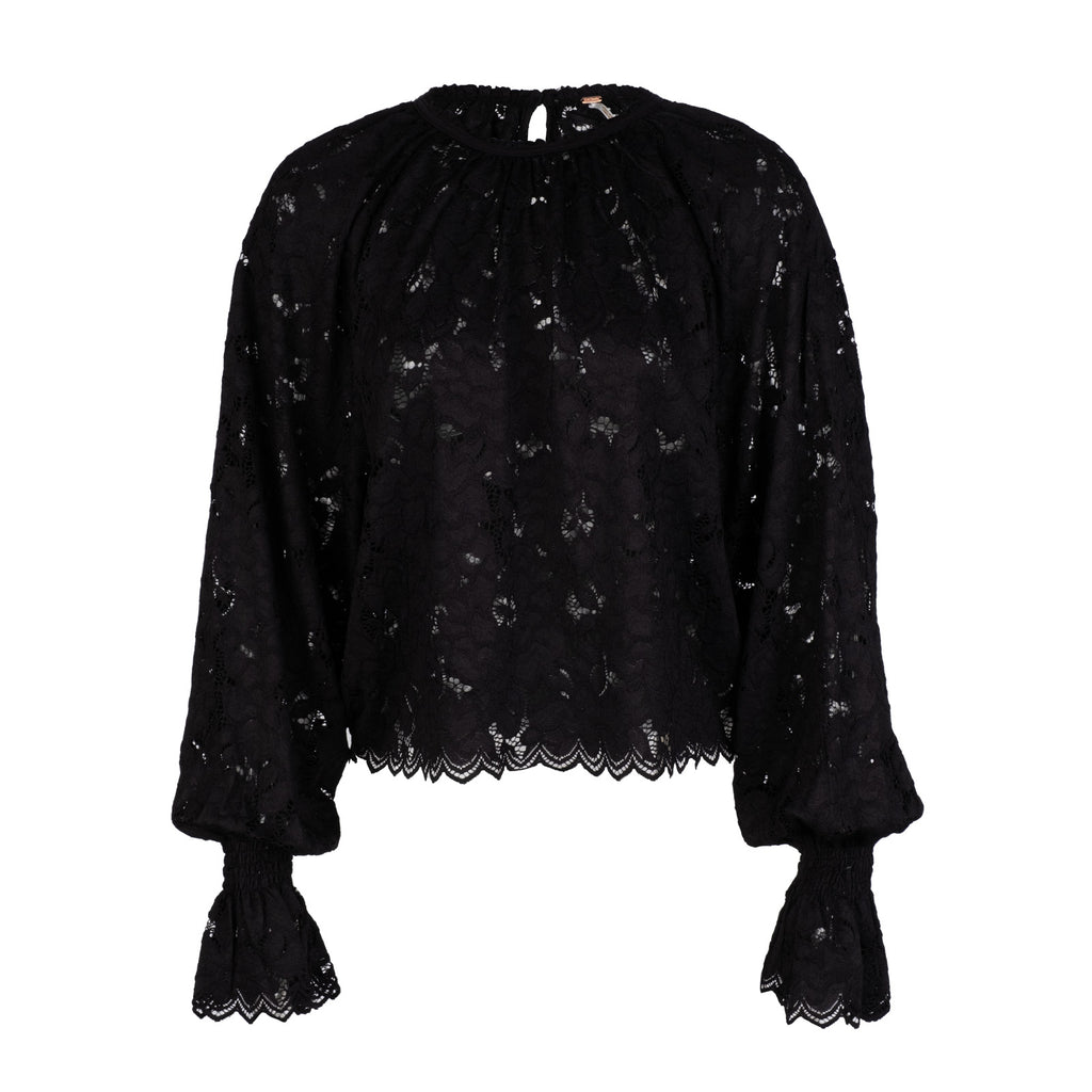 Free People Olivia Long Sleeve Lace Top (Black)